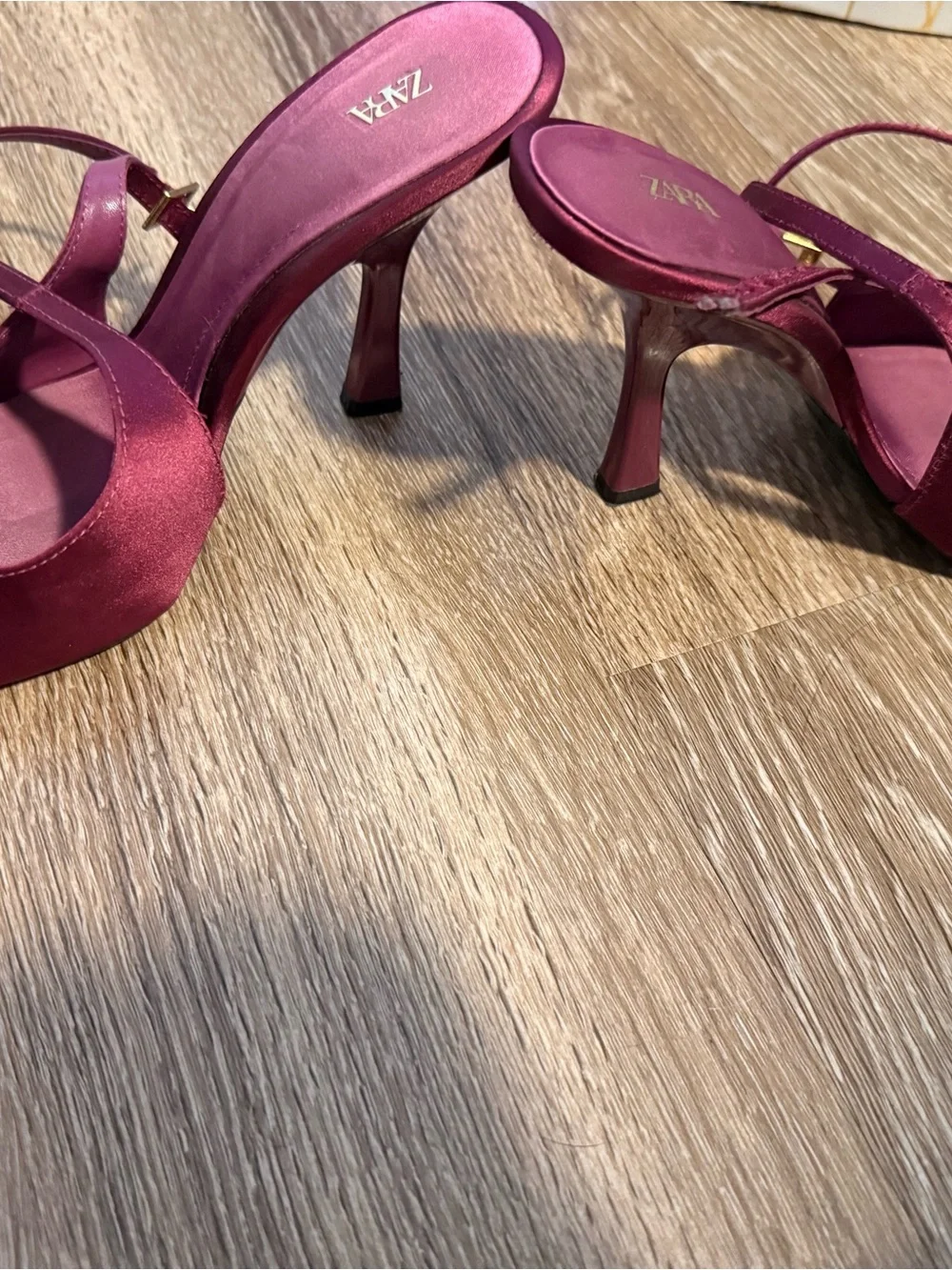 Zara Dark Purple Satin Pointed Ankle-Strap Heels